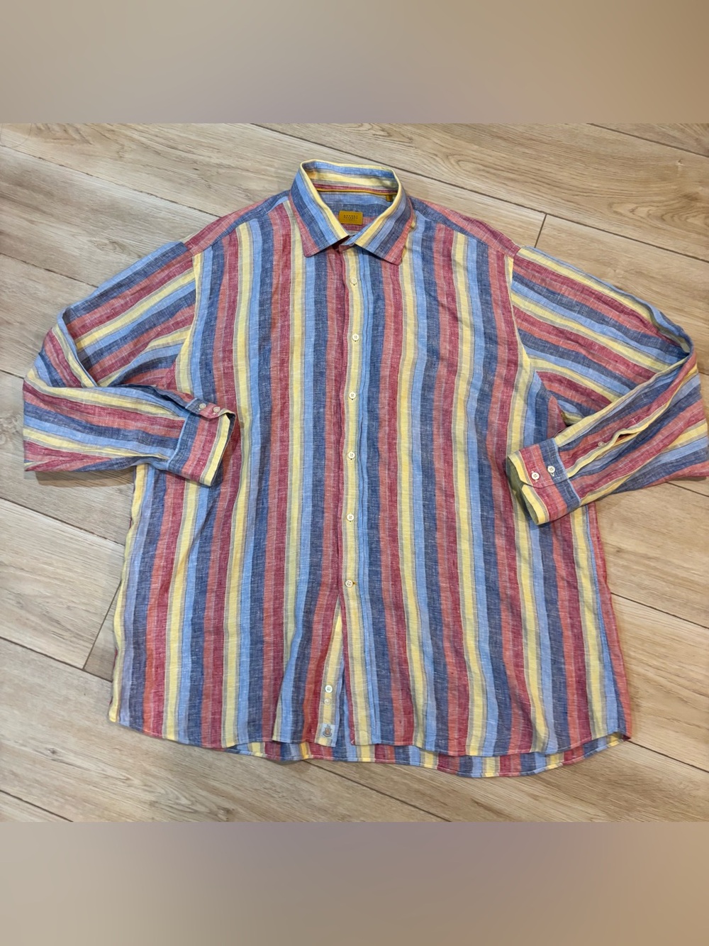 Robert Talbott Carmel Men’s 2XL XXL Striped Long Sleeve Button-Up 100% Linen